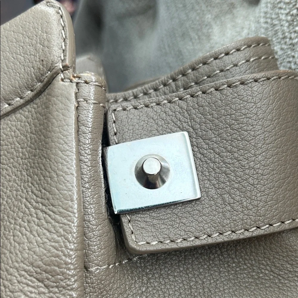 Jimmy Choo Farrah Taupe Leather Designer Tote Bag - Picture 7 of 13